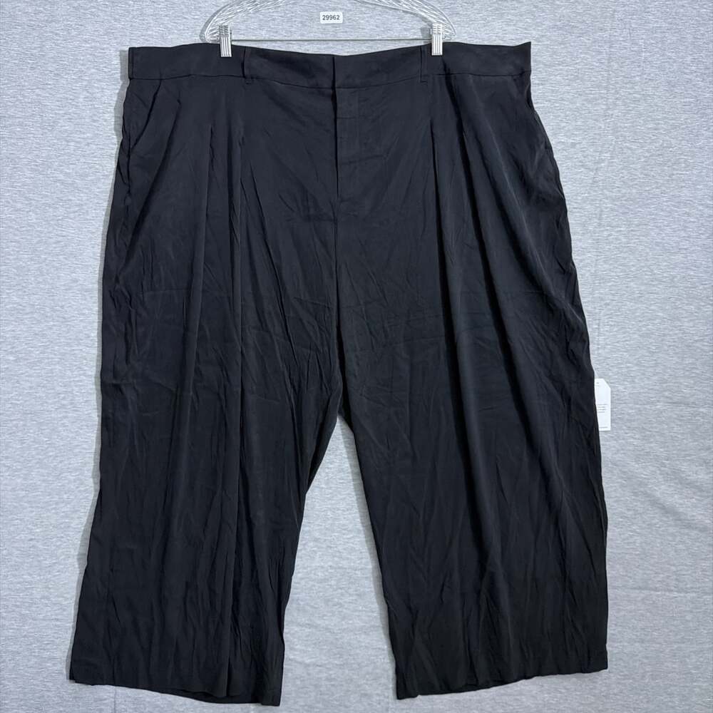 Universal Standard Women's Plus Size 2XL Black Cupro Wide Leg Crop Pleated Pants